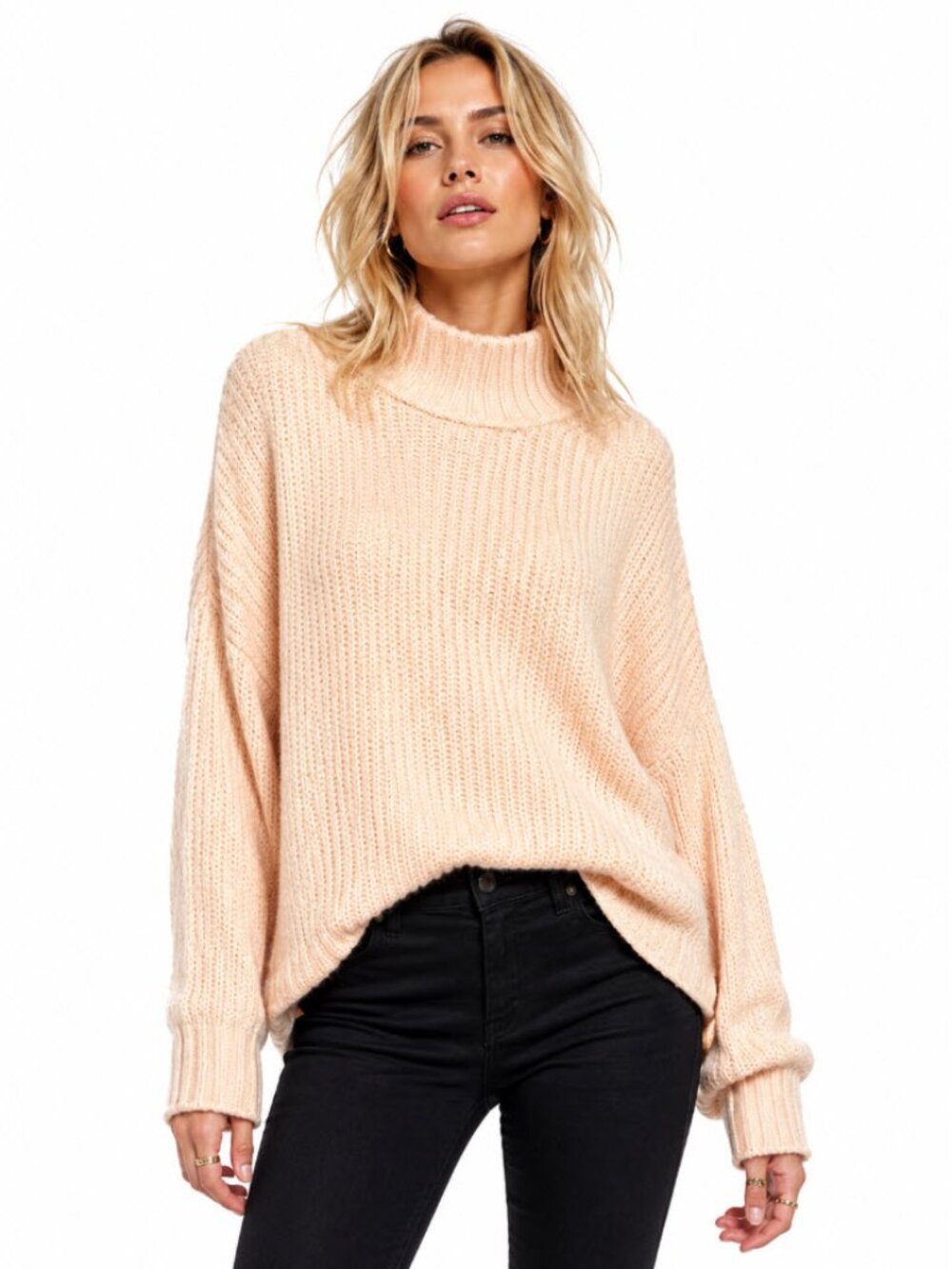 Anthropologie Pilcro Soft Peach Oversized Turtleneck Sweater Size XL